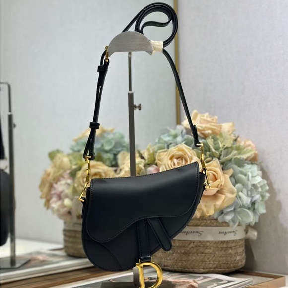 Dior Black Crossbody Saddle Bag with Gold Details - Picture 1 of 8